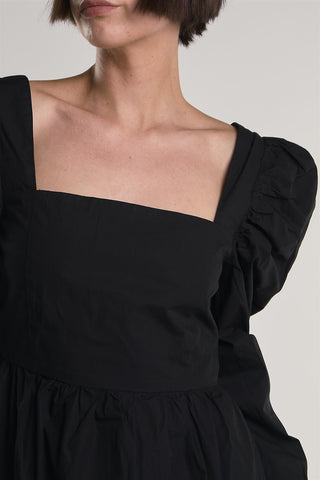 Black Puff-Long-Statement-Sleeve Maxi-Dress