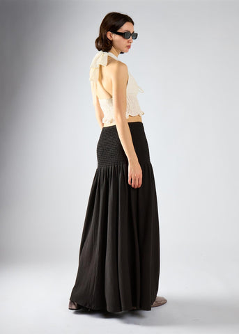 Black Crinkle Drop Waist Maxi Skirt