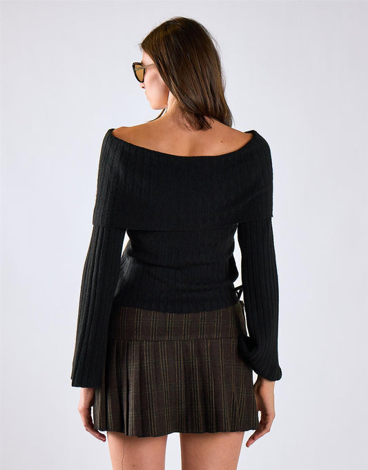 Dark Brown Check Pleated Tie Mini Skirt