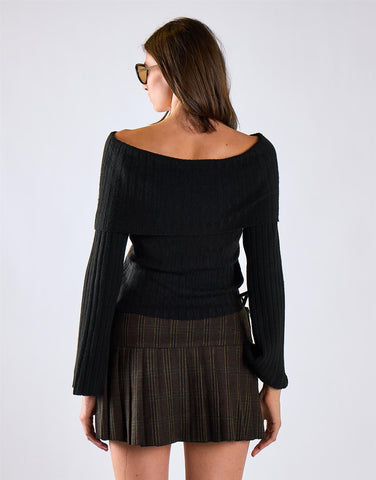 Dark Brown Check Pleated Tie Mini Skirt