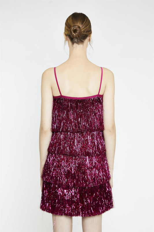 Pink-Tinsel Fringe Mini-Dress