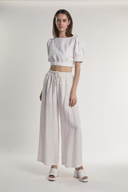 White Puffed-Sleeve Crop-Top
