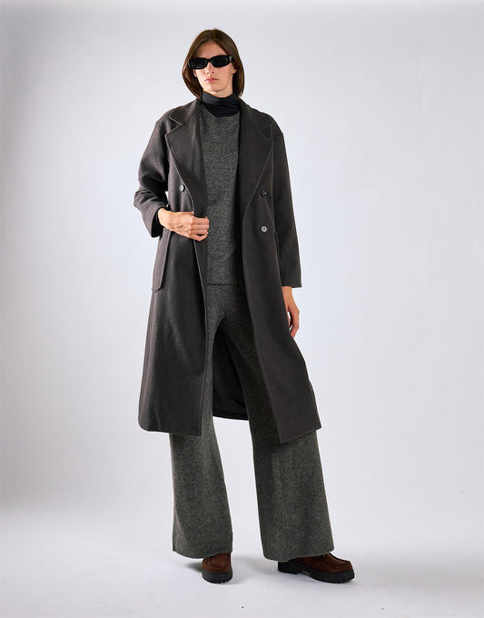 Charcoal Lapel Collar Midi Coat