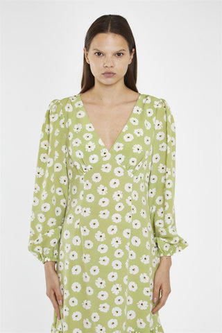 Skater Midi Dress - Olive Green Flower