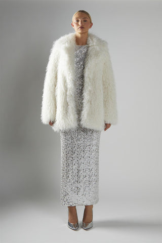 Cream Collared Faux Fur-Coat