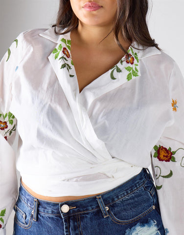 Glamorous Curve White Floral Blouse
