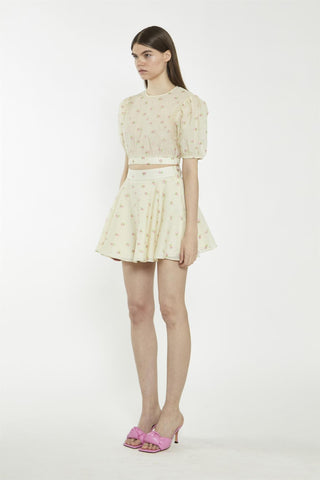Yellow Pink Fruit Organza Puff Sleeve Crop Top