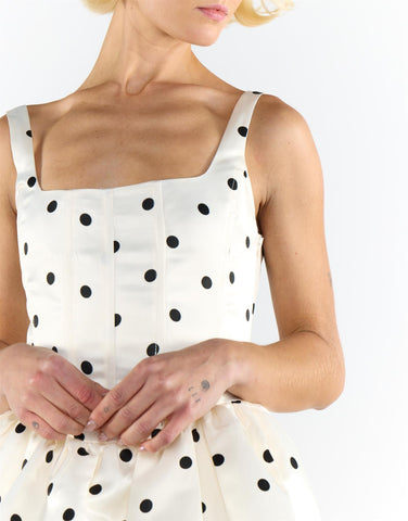 Cream Black Big Spot Square Neck Short Skater Dress
