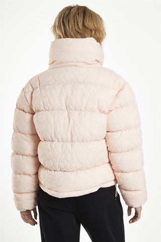 Peach Textured Heart Puffer Jacket