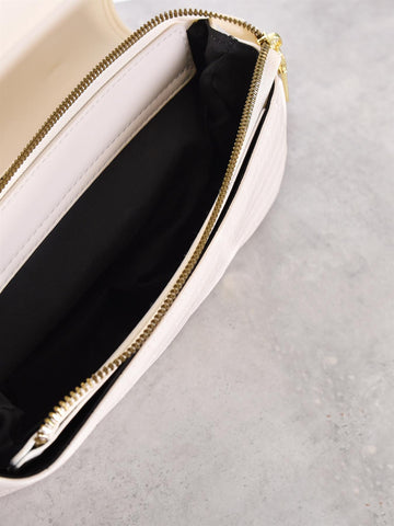 White Croc Double Gold Buckle Bag