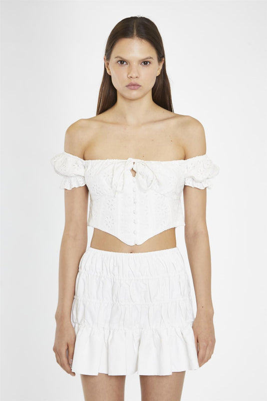 White-Broderie Bardot Corset-Top