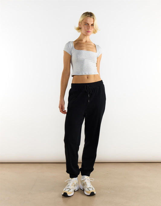 Agon Square Neck Cropped Top - Grey Marl