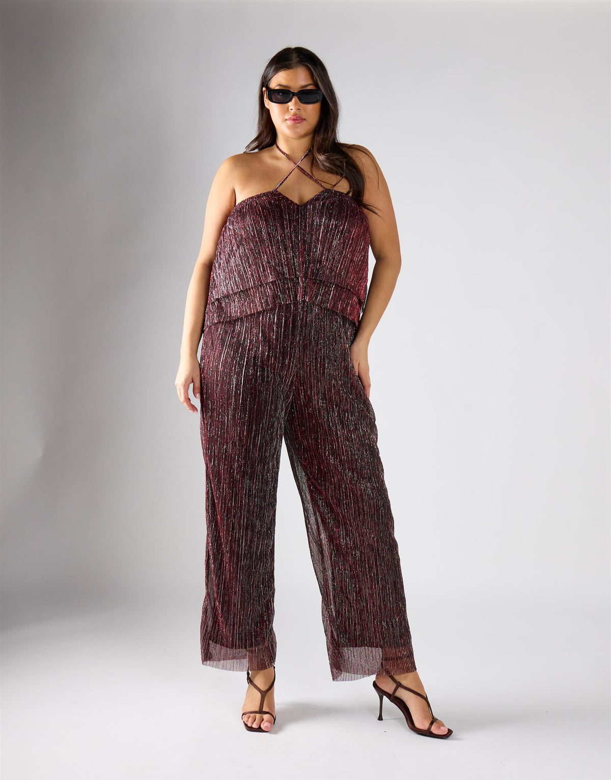 Glamorous Curve Metallic Red Strap Neck Jumpsuit