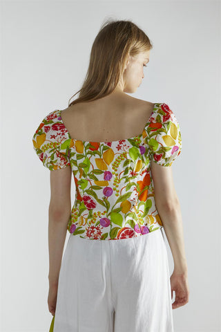 Multi-Fruit Front-Tie Short Sleeve-Top
