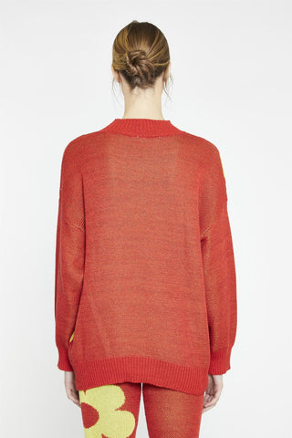 Red Multi Glitter Floral Oversized-Jumper