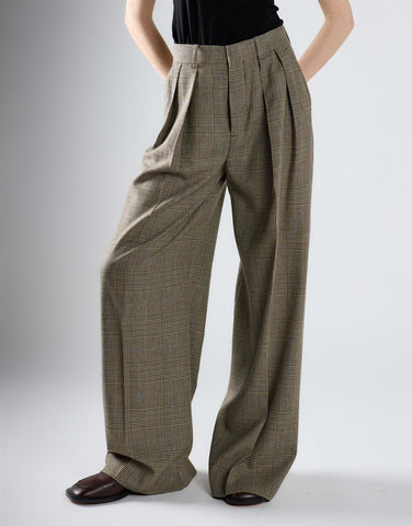 Stone Check Tailored High Waisted Trousers