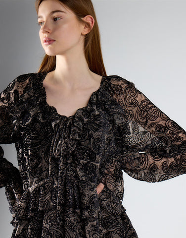 Black Paisley Devore Mini Dress