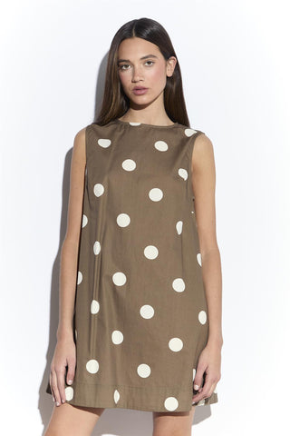 Taupe White Spot Mini Shift Dress
