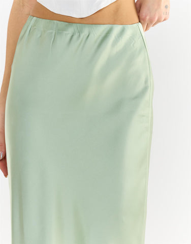 Bias Cut Maxi Skirt - Sage Green Sateen