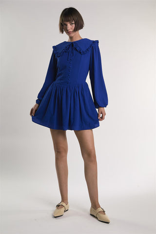 Blue Button-Down-Skater Mini-Dress