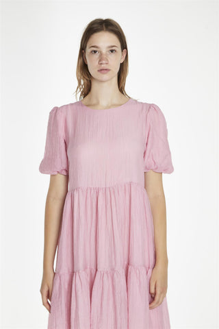 Soft-Pink Tiered Midi-Dress
