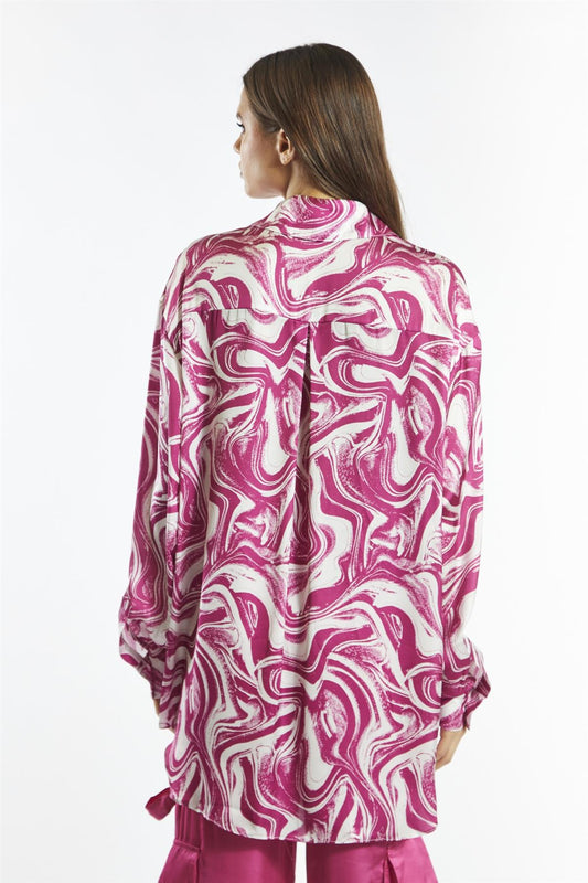 Bright-Pink Marble Oversized-Shirt