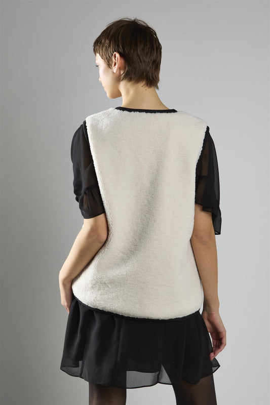 Cream Black Front Tie Sherpa Gilet