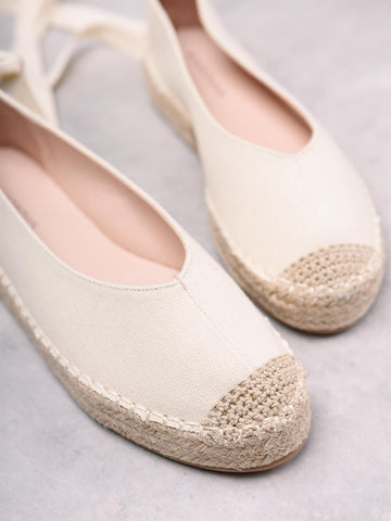 Natural Woven Tie Ankle Shoes