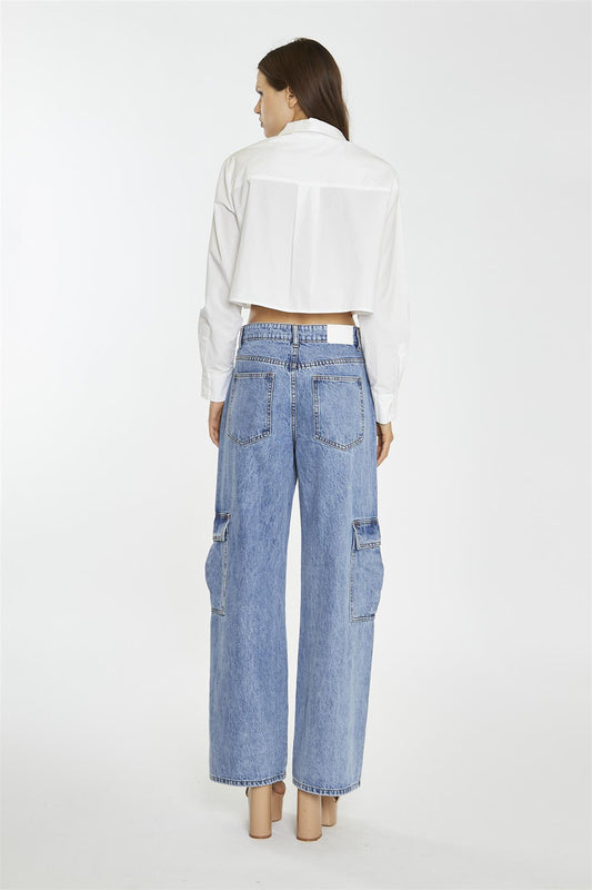 White Long-Sleeve Collared Crop-Shirt