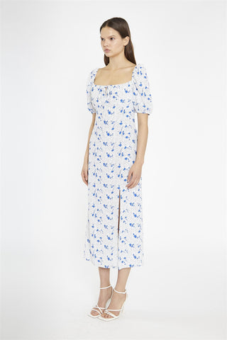 Blue Dot Vintage Floral Milkmaid Midi-Dress
