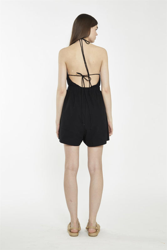 Halter Neck Playsuit - Black
