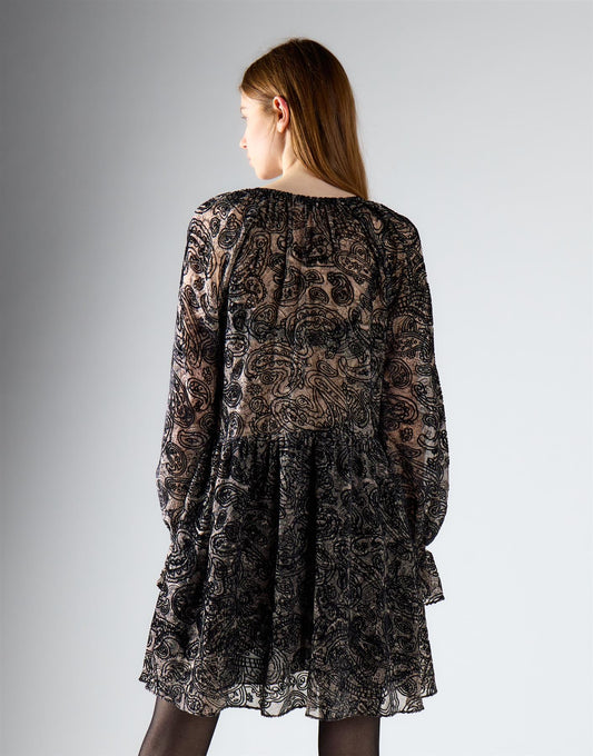 Black Paisley Devore Mini Dress