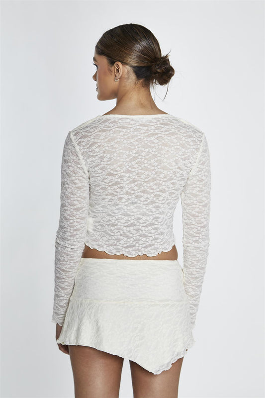 Low Waist Lace Mini Skirt in Cream Lace