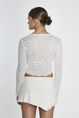 Low Waist Lace Mini Skirt in Cream Lace
