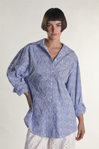 Embroidered Stripe Button Shirt