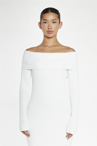 Knitted Bardot Maxi Dress - White
