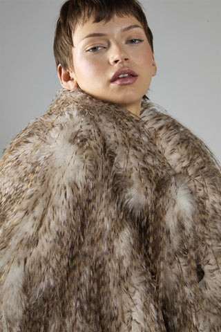 Faux Fur Midi Coat - Feather Fur