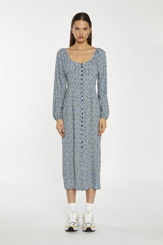 Scoop Neck Midaxi Dress - Blue Lime Ditsy