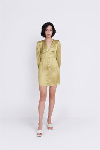 Olive Green V-Neck Button Mini Dress