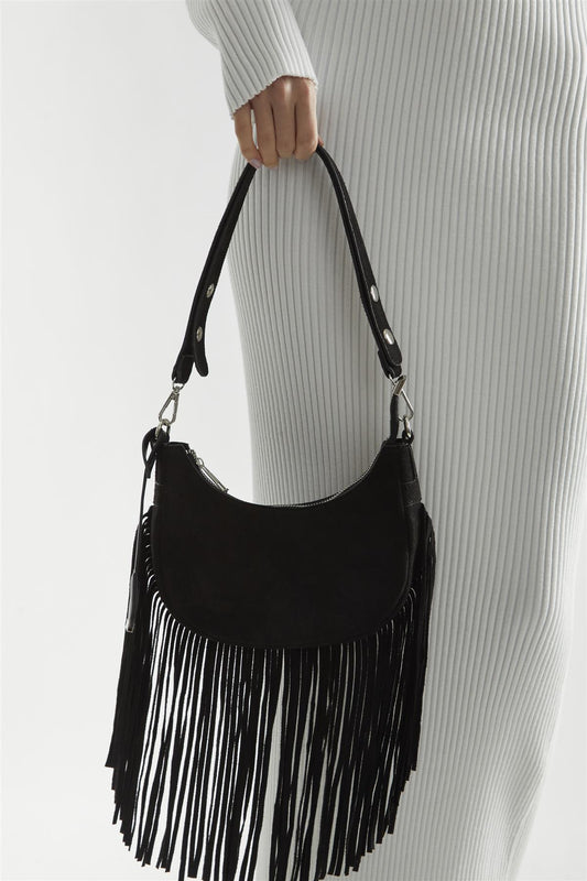 Black Fringe Shoulder-Bag