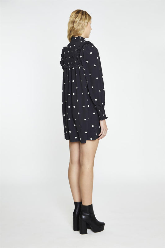 Black-Daisy Turtle-Neck Mini-Dress