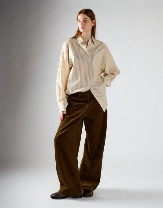 Olive Corduroy Wide Leg Trousers
