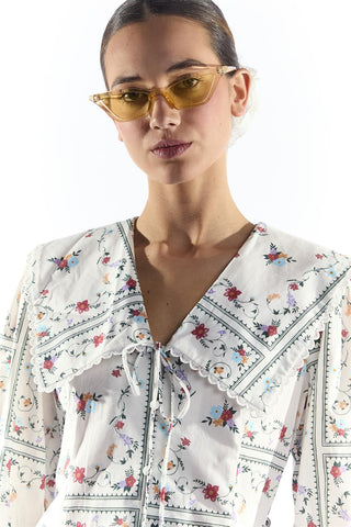 White Picnic Print Button Through Mini Dress