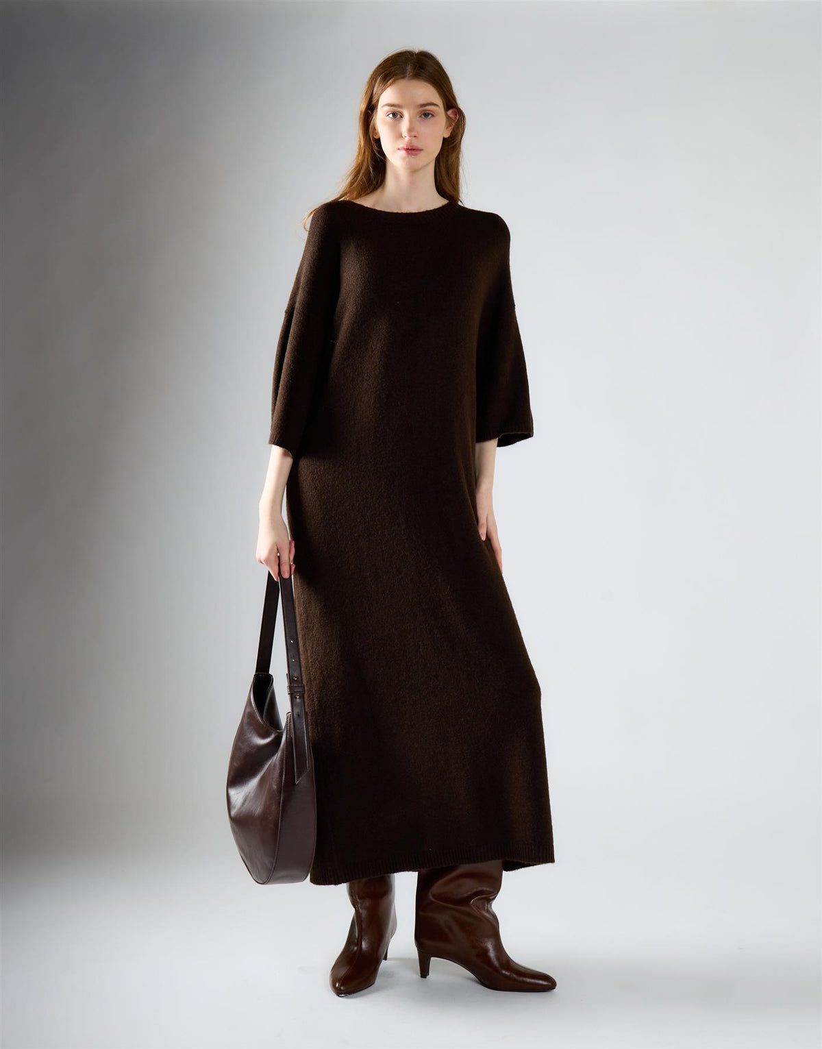 Khaki Brown Knitted Tee Dress