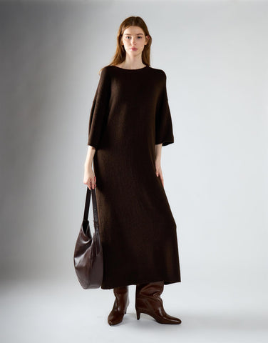Khaki Brown Knitted Tee Dress