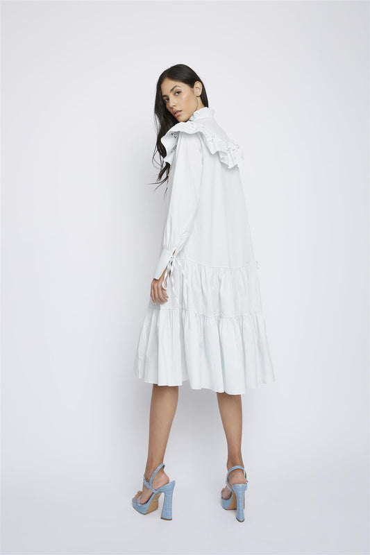 Pale-Blue Broderie-Ruffle-Detail Midi-Dresses