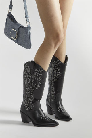 Black Stitched Calf Cowboy Boots