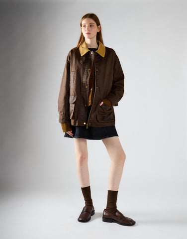Washed Brown Contrast Collar Jacket
