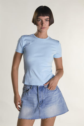 Light-Blue Round-Neckline Short Sleeve-Top