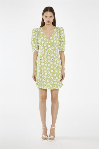 Shift Short Dress - Olive Green Flower